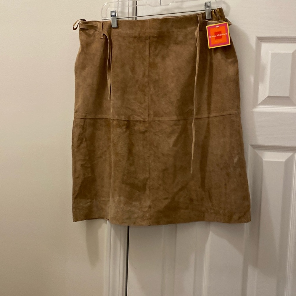 Genuine leather skirt with lining/ with belt